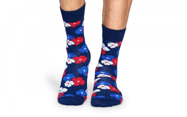 جوراب هپی‌ساکس (Happy Socks) کد 2569  طرح گل‌دار رنگ زمینه سورمه‌ای