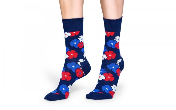 جوراب هپی‌ساکس (Happy Socks) کد 2569  طرح گل‌دار رنگ زمینه سورمه‌ای
