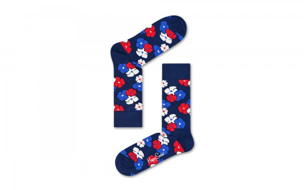 جوراب هپی‌ساکس (Happy Socks) کد 2569  طرح گل‌دار رنگ زمینه سورمه‌ای