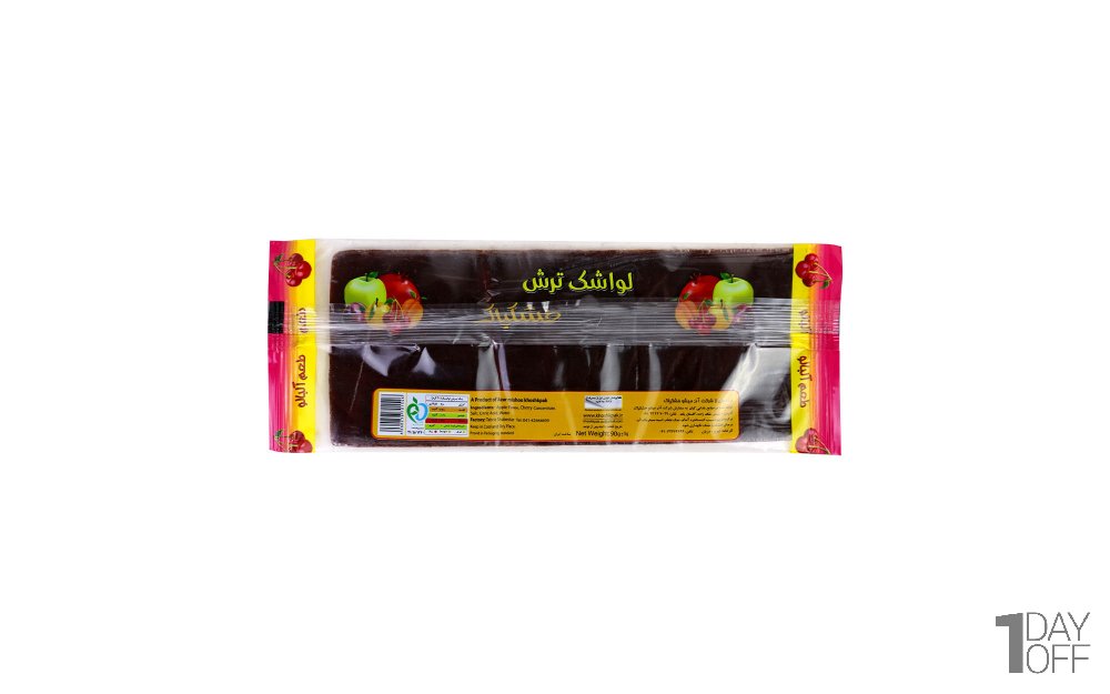 لواشک ترش با طعم آلبالو و سیب خشکپاک مقدار 90 گرم