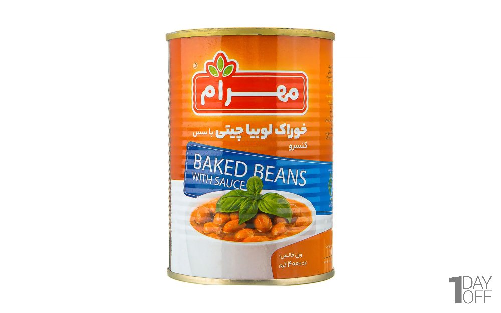 کنسرو خوراک لوبیا چیتی با سس مهرام مقدار 400 گرم