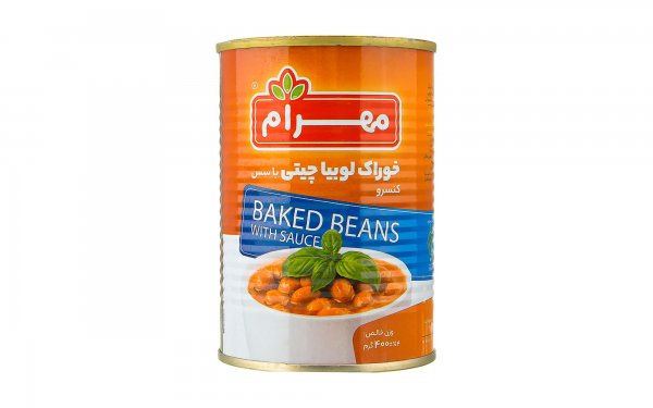 کنسرو خوراک لوبیا چیتی با سس مهرام مقدار 400 گرم