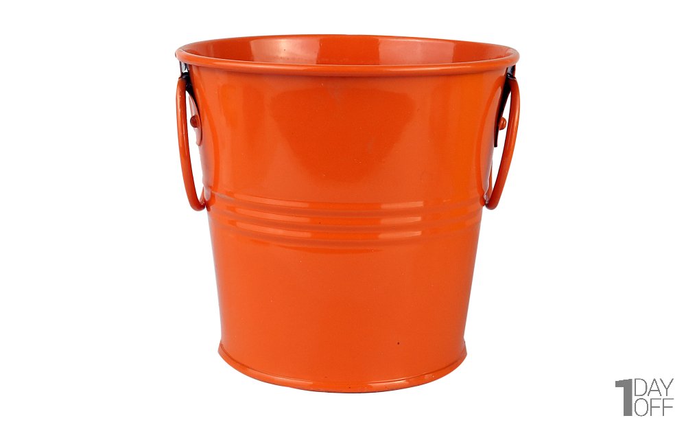 گلدان سطلی دسته‌ بغل فلزی قطر 14 و ارتفاع 13 سانتی‌متر رنگ نارنجی