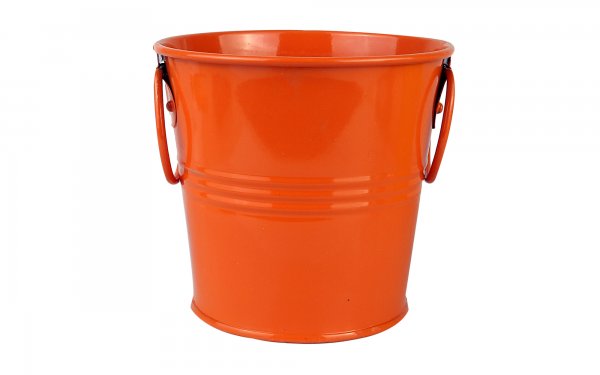گلدان سطلی دسته‌ بغل فلزی قطر 14 و ارتفاع 13 سانتی‌متر رنگ نارنجی