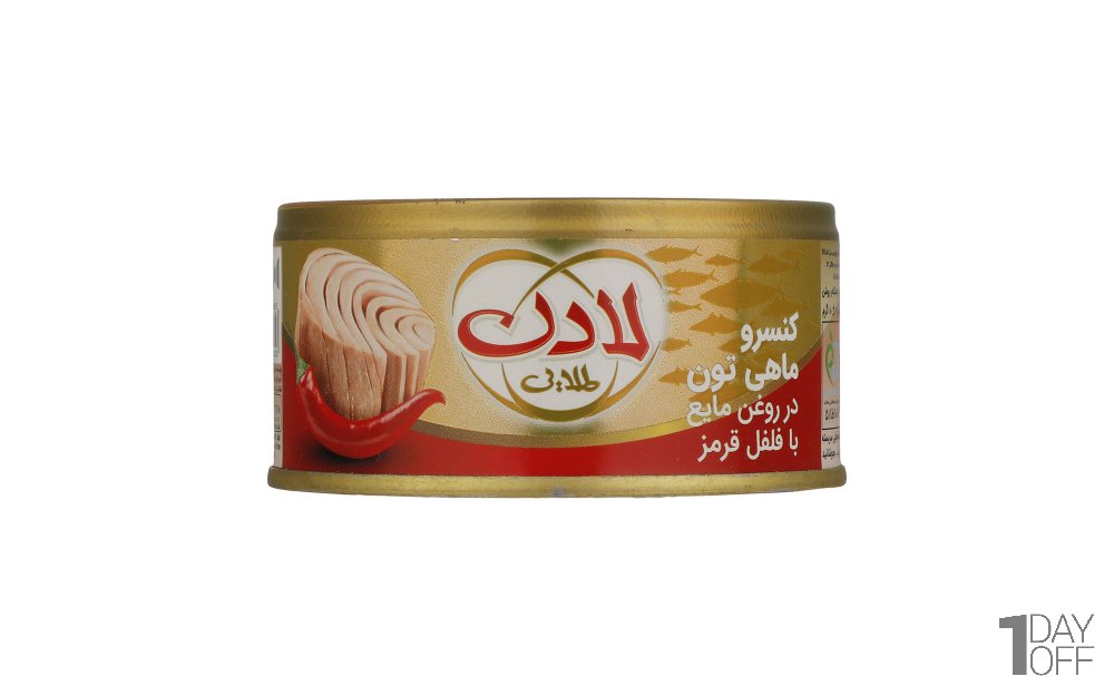 کنسرو ماهی تون در روغن با طعم فلفل قرمز لادن مقدار 180 گرم  