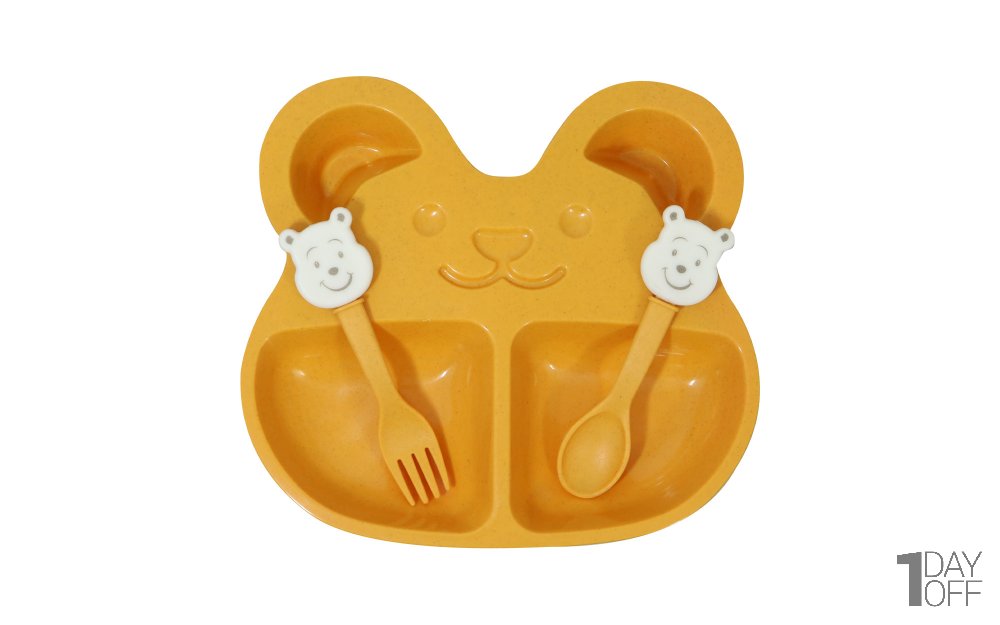 ست ظرف غذای کودک نارنجی الیاف گندم مدل خرس