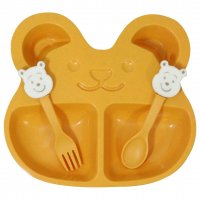 ست ظرف غذای کودک نارنجی الیاف گندم مدل خرس