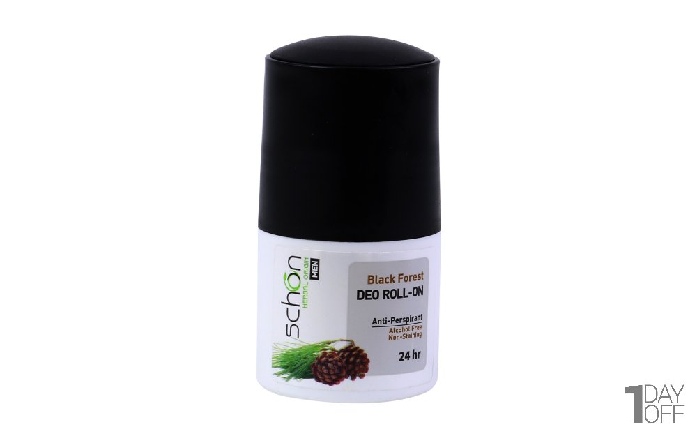 رول ضدعرق مردانه 50 میلیلیتری شون (Schon) BLACK FOREST - حاوی مواد اولیه گیاهی / بدون ایجاد لک و سفیدی / فاقد پارابن / فاقد الکل / ماندگاری 48 ساعته / دارای رایحه چوب، لیمو و برگهای سبز