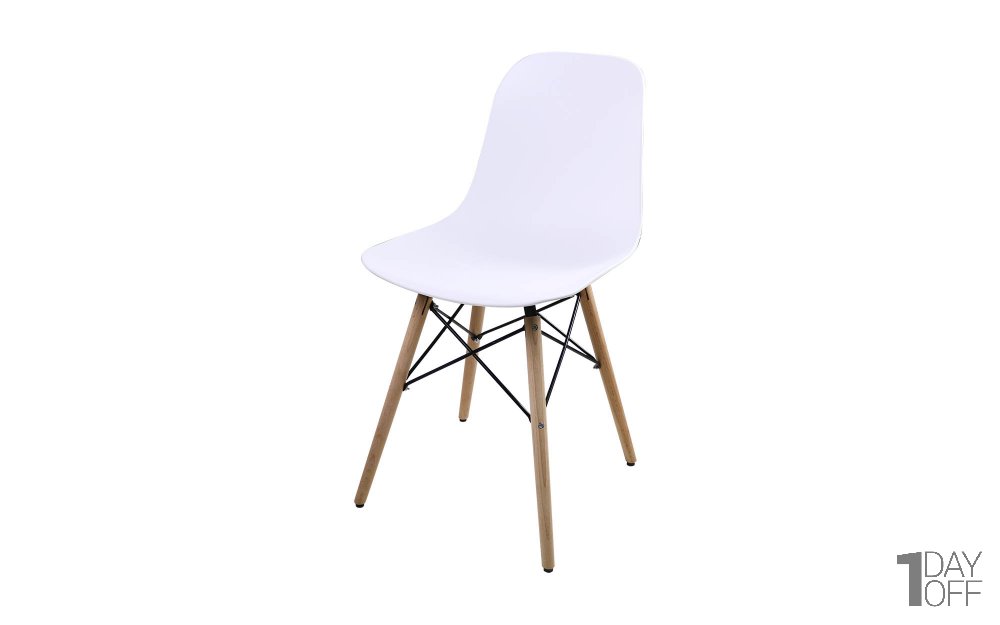 صندلی اِیمز پایه ایفلی بدون دسته با پایه چوبی رنگ سفید