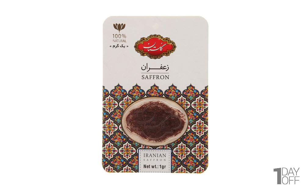 زعفران گلستان کارتی با طرح خاتم مقدار 1 گرم 