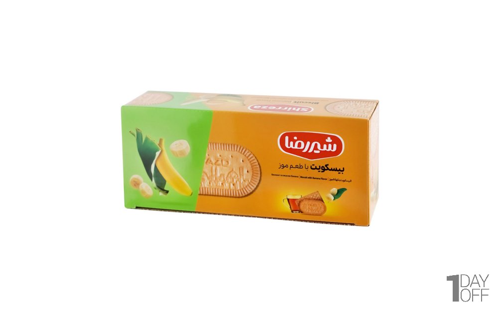 بیسکویت با طعم موز شیررضا مقدار 600 گرم
