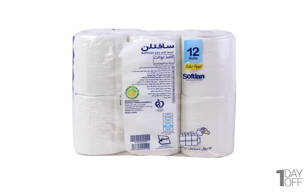 دستمال توالت چهارلایه سافتلن بسته 12 رول