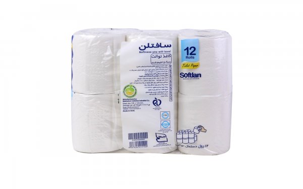 دستمال توالت چهارلایه سافتلن بسته 12 رول
