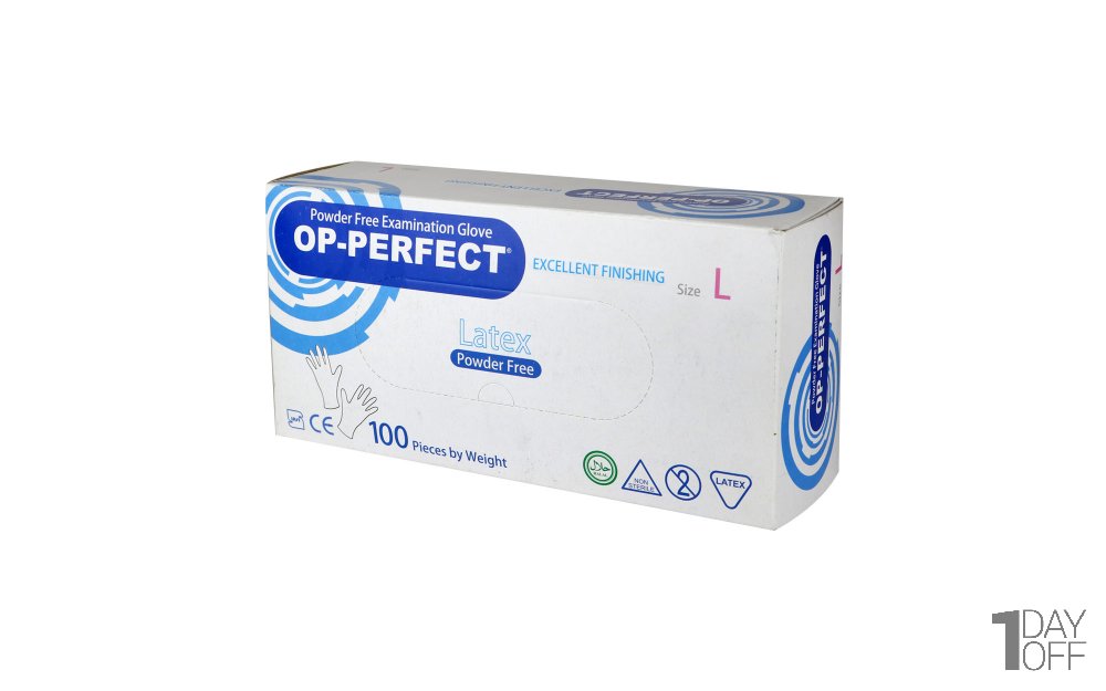  دستکش لاتکس سایز L اپی‌پرفکت (OP-PERFECT) بسته 100 عددی