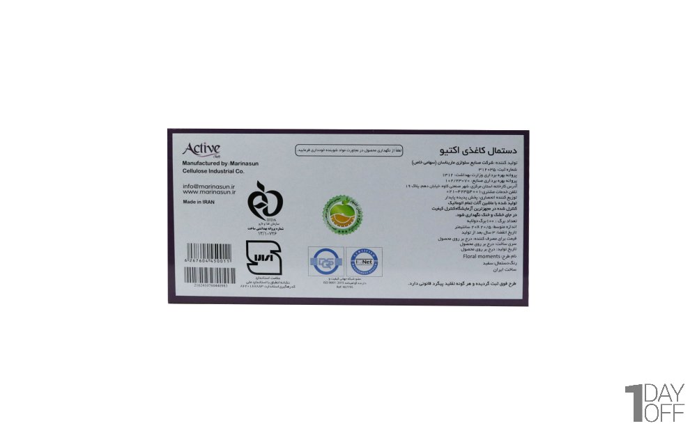 دستمال کاغذی دولایه اکتیو بسته 100 برگ