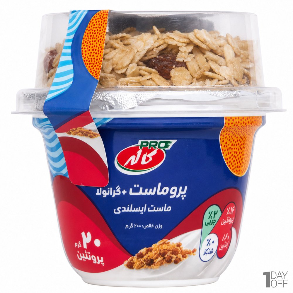 ماست ایسلندی پروماست به همراه گرانولا کاله مقدار 200 گرم