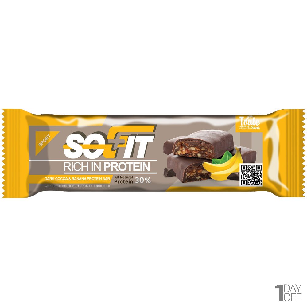 پروتئین بار موز و شکلات تلخ توت سوئیت مقدار 45 گرم