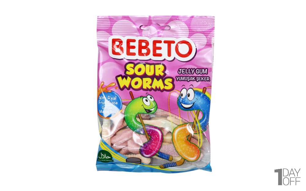 پاستیل ببتو (BEBETO) مدل SOUR WORMS مقدار 80 گرم