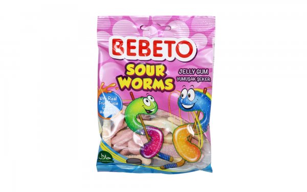 پاستیل ببتو (BEBETO) مدل SOUR WORMS مقدار 80 گرم