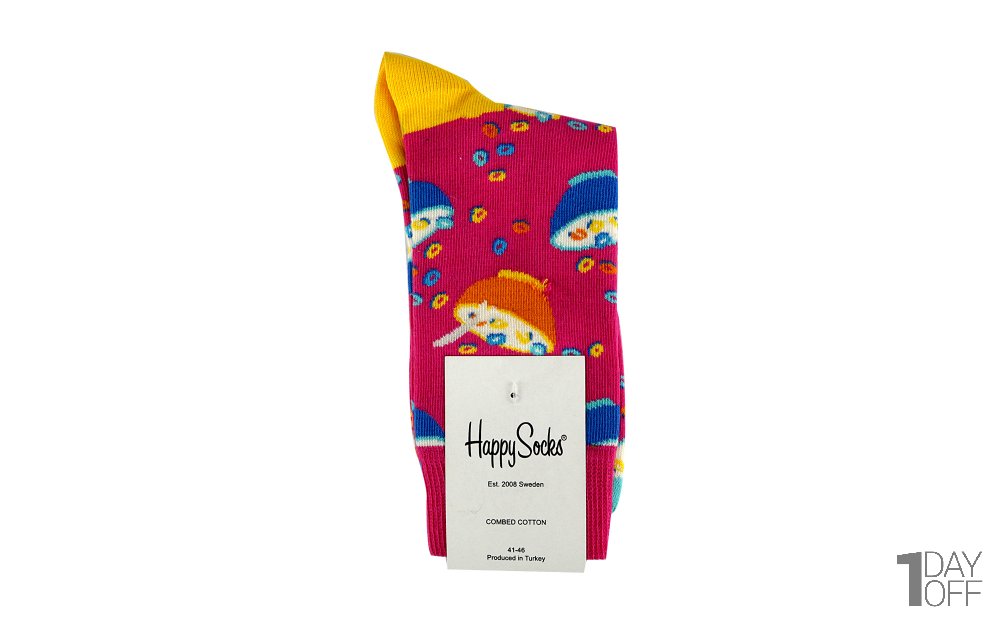 جوراب هپی‌ساکس (Happy Socks) کد 2567 سری فود طرح سوپ رنگ زمینه صورتی