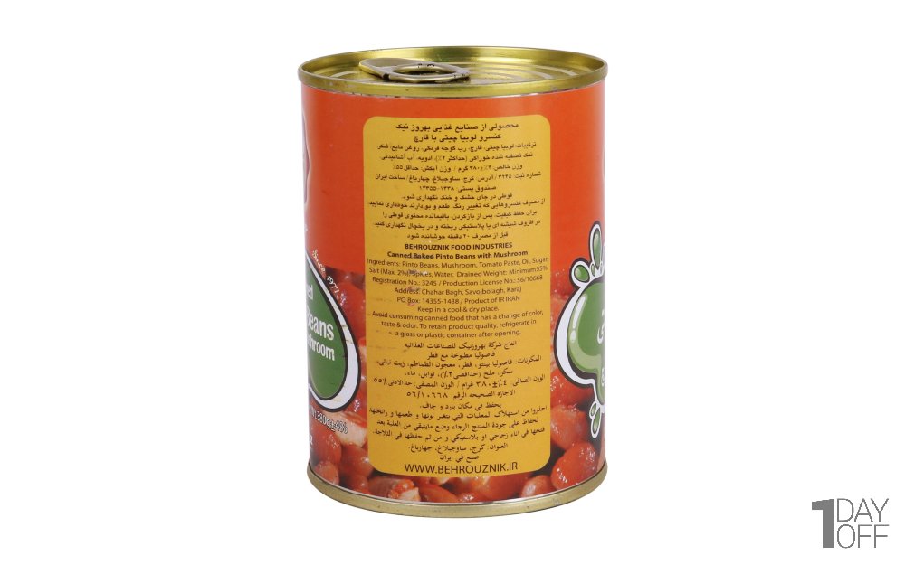 کنسرو لوبیاچیتی با قارچ بهروز مقدار 380 گرم