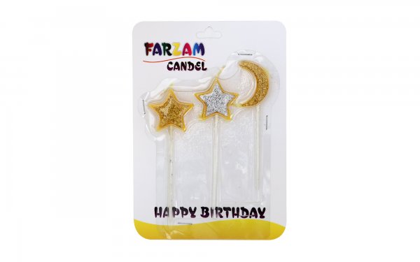شمع کیک ماه و ستاره فرزام بسته 3 عددی رنگ طلایی و نقره‌ای