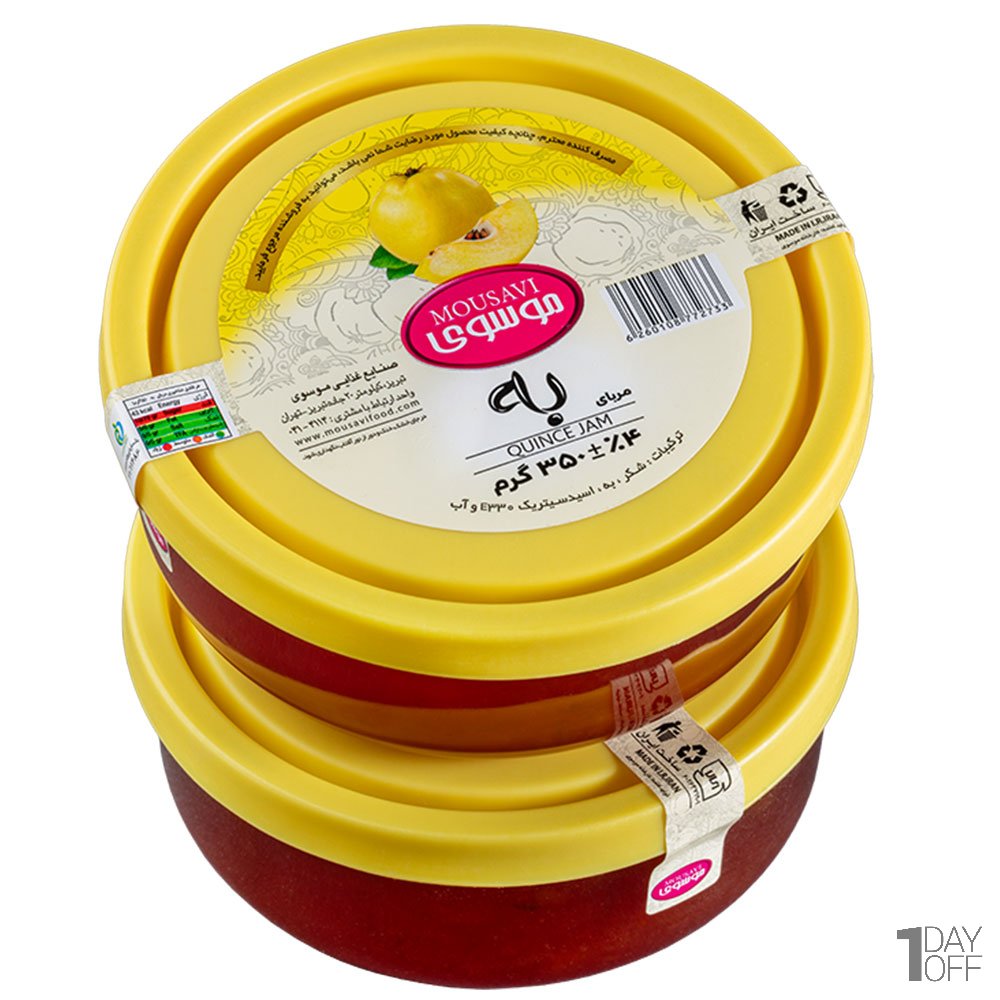 مربا به موسوی با ظرف دردار شیشه‌ای قابل استفاده مقدار 350 گرم