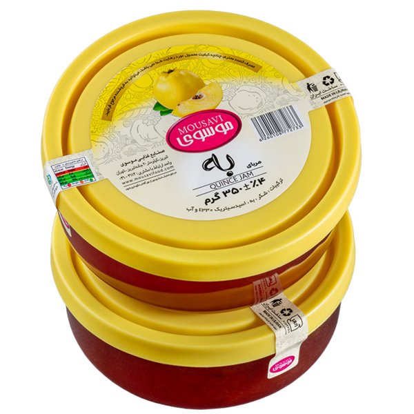 مربا به موسوی با ظرف دردار شیشه‌ای قابل استفاده مقدار 350 گرم