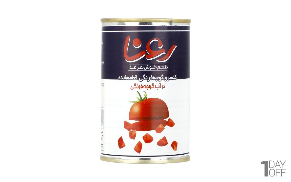 کنسرو گوجه‌فرنگی قطعه شده در آب گوجه رعنا مقدار 380 گرم