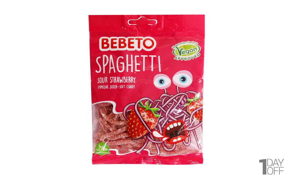 پاستیل ببتو (BEBETO) مدل VEGAN SOUR STRAWBERRY مقدار 60 گرم