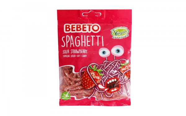 پاستیل ببتو (BEBETO) مدل VEGAN SOUR STRAWBERRY مقدار 60 گرم