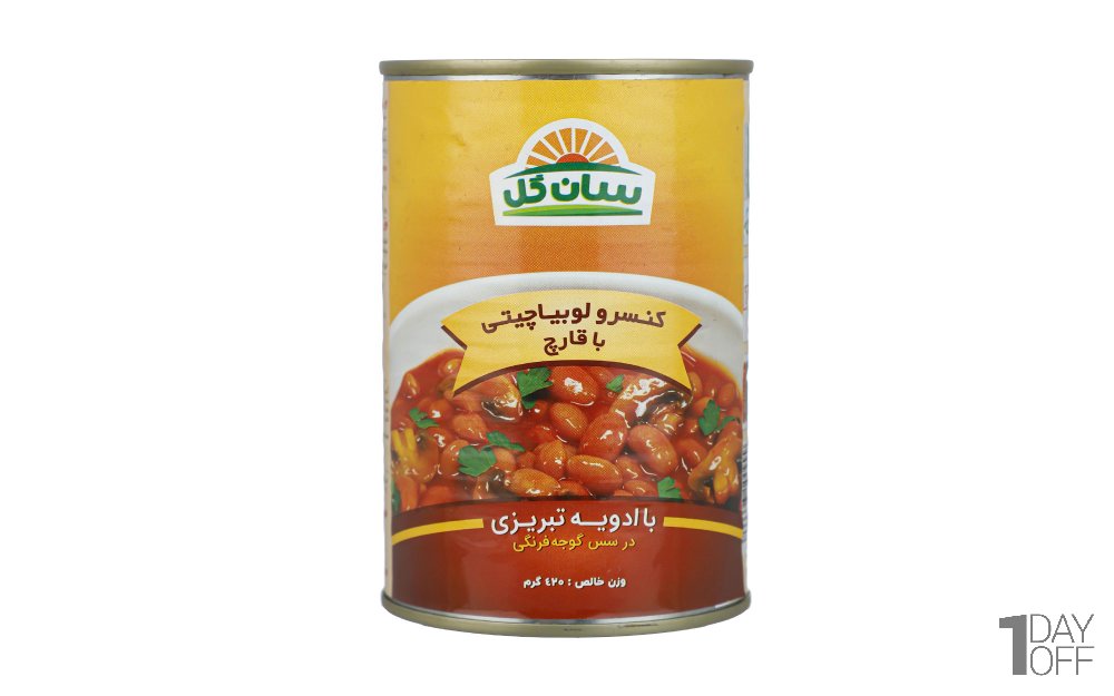 کنسرو لوبیا چیتی با قارچ سان‌ گل مقدار 420 گرم 