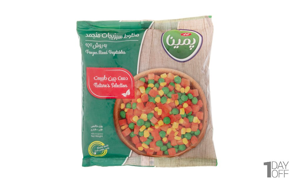 مخلوط سبزیجات هویج، نخودفرنگی و ذرت منجمد پمینا کاله مقدار 400 گرم