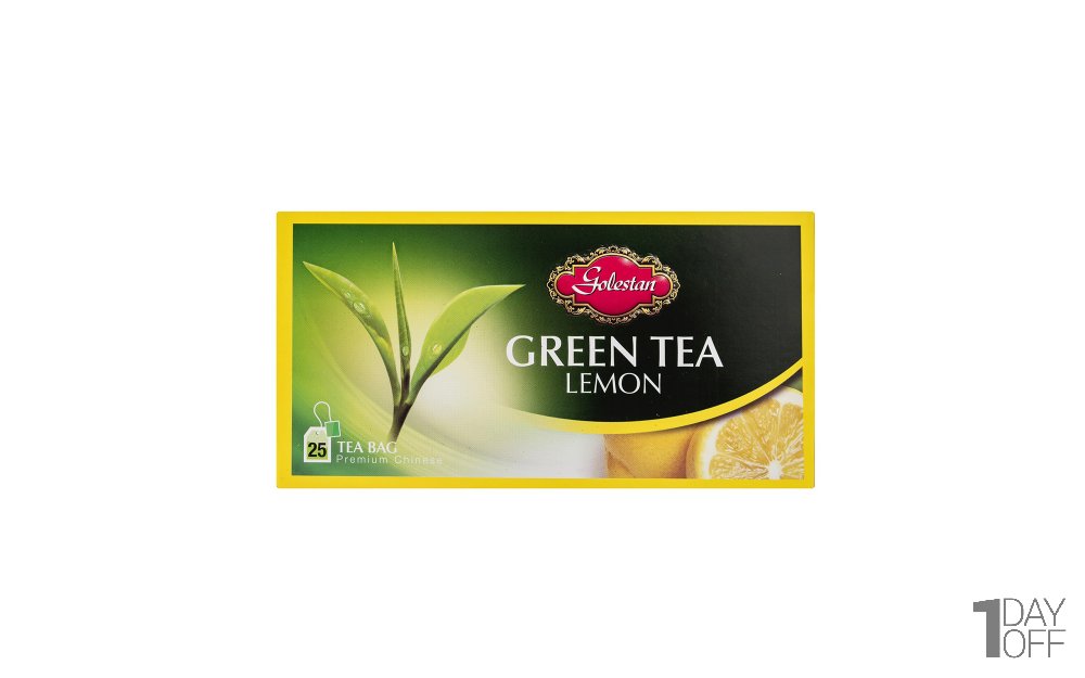 چای سبز کیسه‌ای با طعم لیمو گلستان بسته 25 عددی