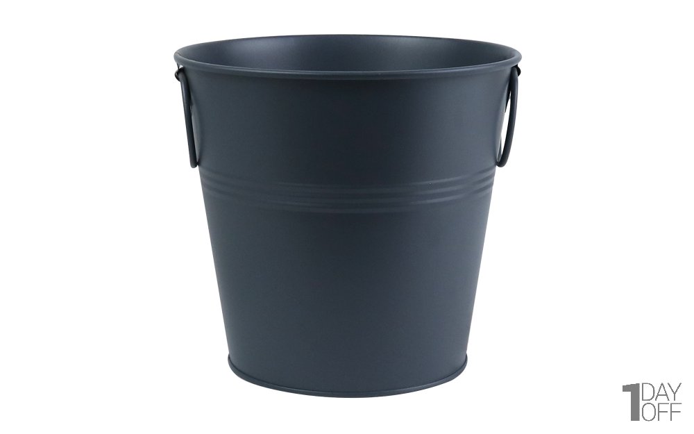 گلدان فلزی سطلی دسته‌ حلقه‌ای ابعاد 20x19x14.5 سانتی‌متر رنگ خاکستری مات