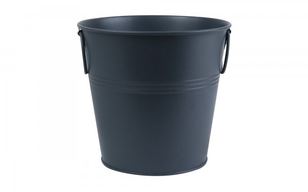 گلدان فلزی سطلی دسته‌ حلقه‌ای ابعاد 20x19x14.5 سانتی‌متر رنگ خاکستری مات