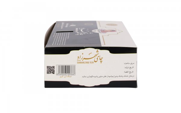 چای ارل‌گری کیسه‌ای لفاف‌دار سیاه مرغوب و معطر شهرزاد بسته 100 عددی