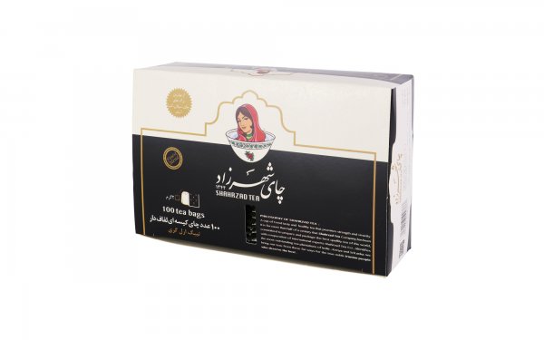چای ارل‌گری کیسه‌ای لفاف‌دار سیاه مرغوب و معطر شهرزاد بسته 100 عددی