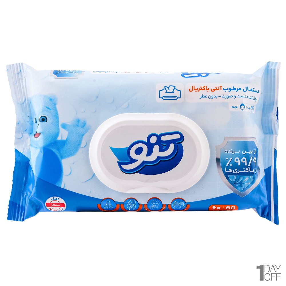 دستمال مرطوب انتی باکتریال 60 عددی تنو