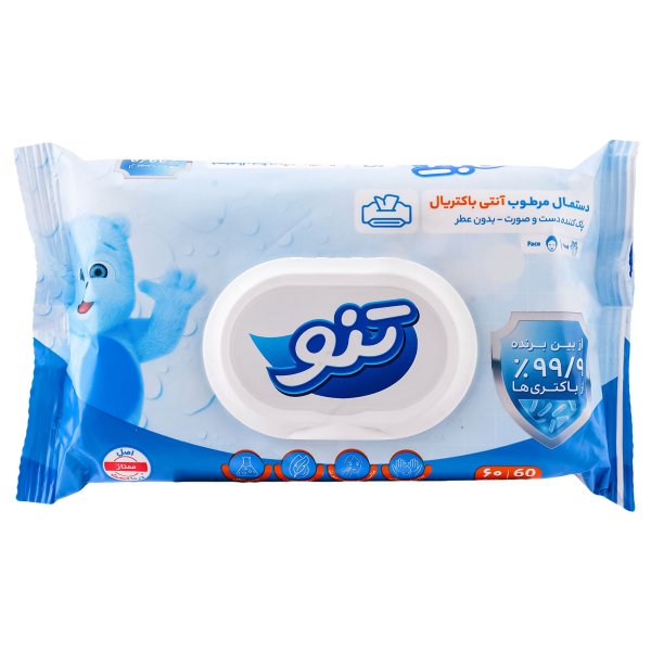 دستمال مرطوب انتی باکتریال 60 عددی تنو