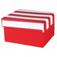 باکس هدیه رنگ قرمز با درب راه راه ابعاد 9x10x6 سانتی‌متر