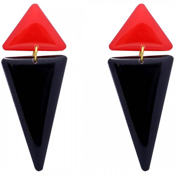 گوشواره پلی‌استر هندسی مثلث رنگ سیاه و قرمز