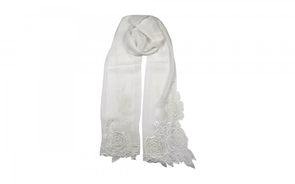 شال حریر سفید حاشیه گیپور میس‌اسمارت کد 2318 valentino