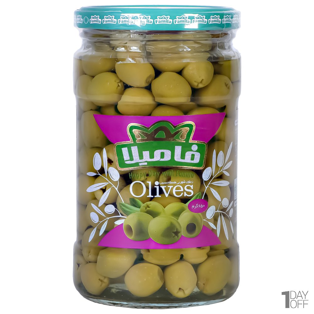 زیتون بی هسته ممتاز فامیلا مقدار 620 گرم