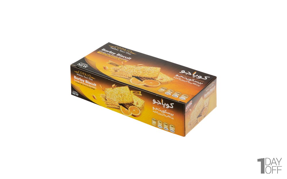 بیسکویت پذیرایی جو با طعم پرتقال و تزیین کنجد کوپا مقدار 500 گرم