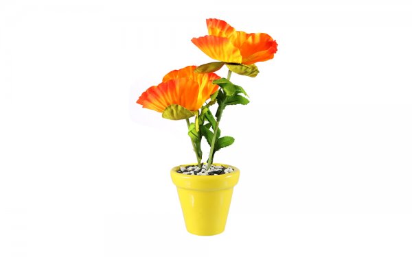 گل شقایق رنگ نارنجی مصنوعی گلدان سرامیکی زرد کد 4