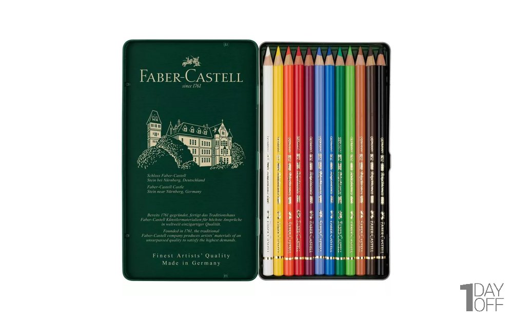 مدادرنگی Polychromos جعبه فلزی 12 رنگ فابر کاستل (Faber Castell)