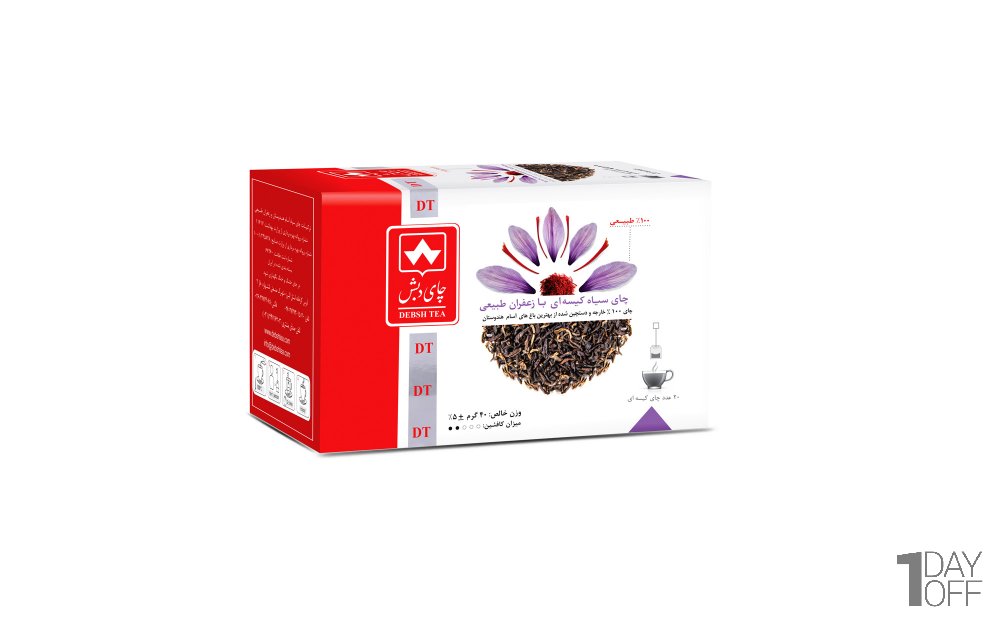 چای سیاه کیسه‌ای با زعفران طبیعی دبش بسته 20 عددی