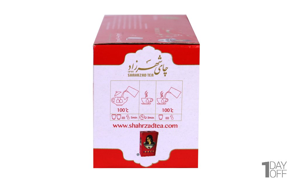 چای کیسه‌ای لفاف‌دار مرغوب و طبیعی خالص شهرزاد رنگ قرمز بسته 25 عددی