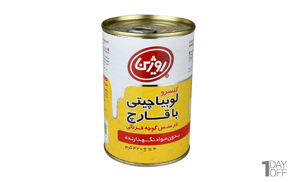 کنسرو لوبیا چیتی با قارچ در سس گوجه‌فرنگی روژین مقدار 420 گرم 